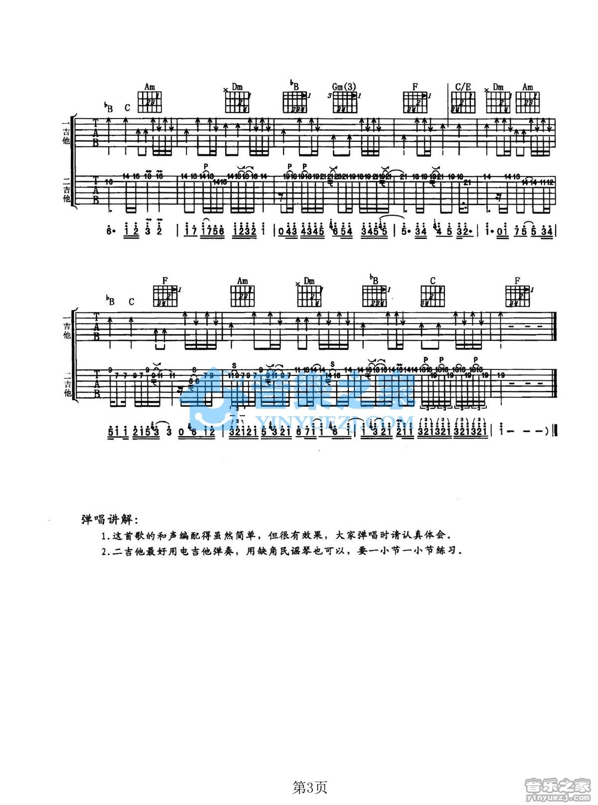忘了你忘了我吉他谱 F调扫弦版_音乐之家编配_王杰3
