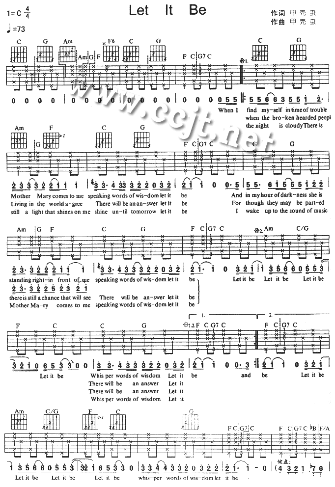 let it be吉他谱 C调六线谱_虫虫吉他编配_The Beatles1