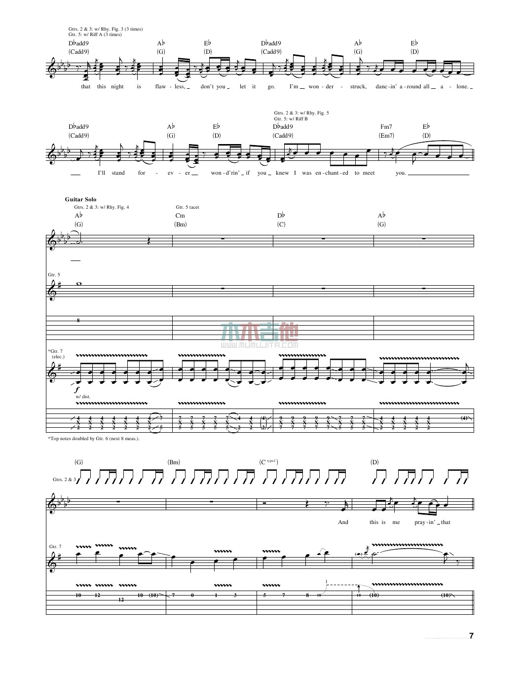 enchanted指弹谱 原调六线谱_木木吉他编配_Taylor Swift7
