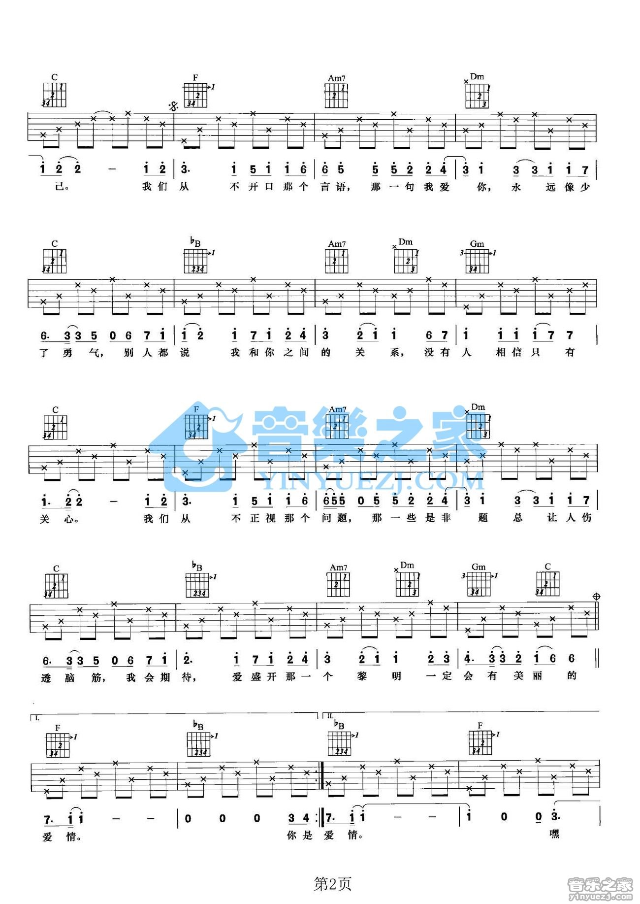是非题吉他谱 F调六线谱_音乐之家编配_范玮琪2
