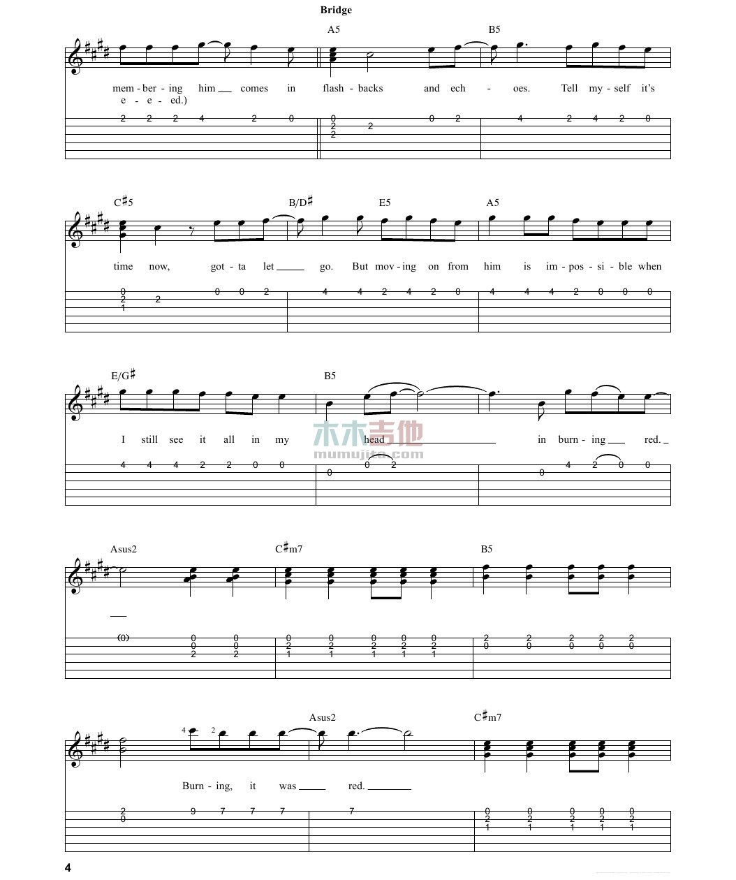 red吉他谱 G调_木木吉他编配_Taylor Swift4
