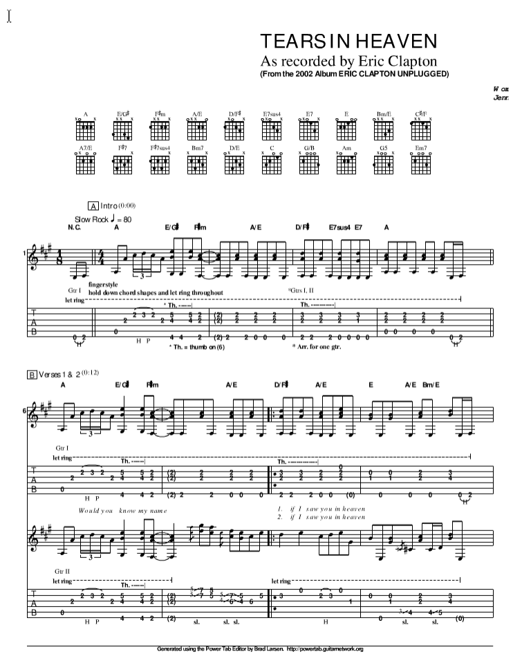 泪洒天堂指弹谱 原调六线谱_精选版_Eric Clapton1