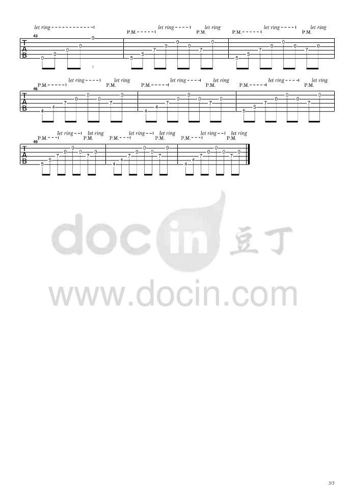 七夕吉他指弹谱 D调六线谱_豆丁网编配_Gin3