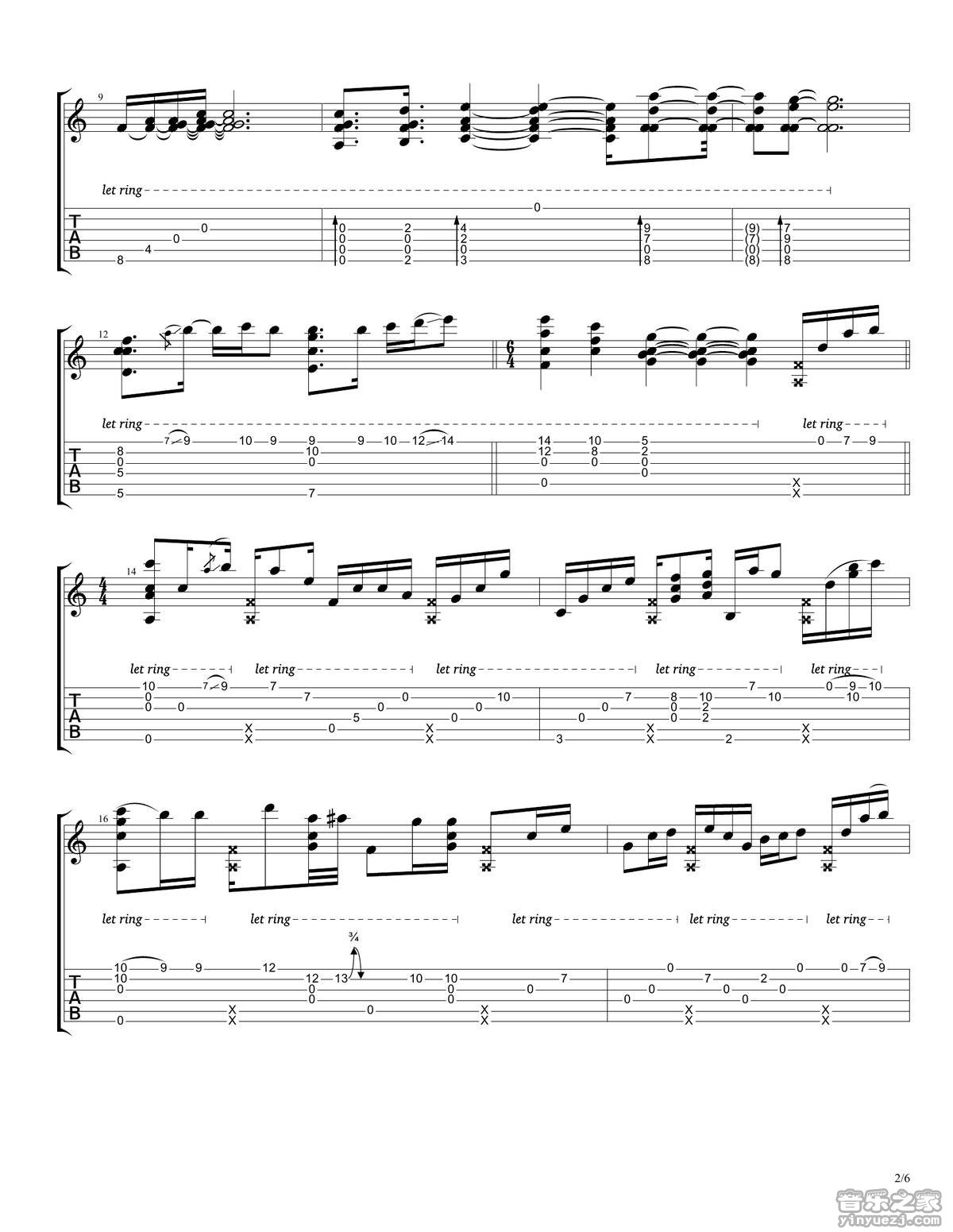 rylynn指弹谱 D调六线谱_音乐之家编配_Andy McKee2