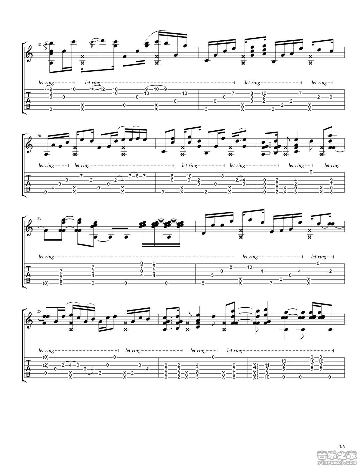 rylynn指弹谱 D调六线谱_音乐之家编配_Andy McKee3