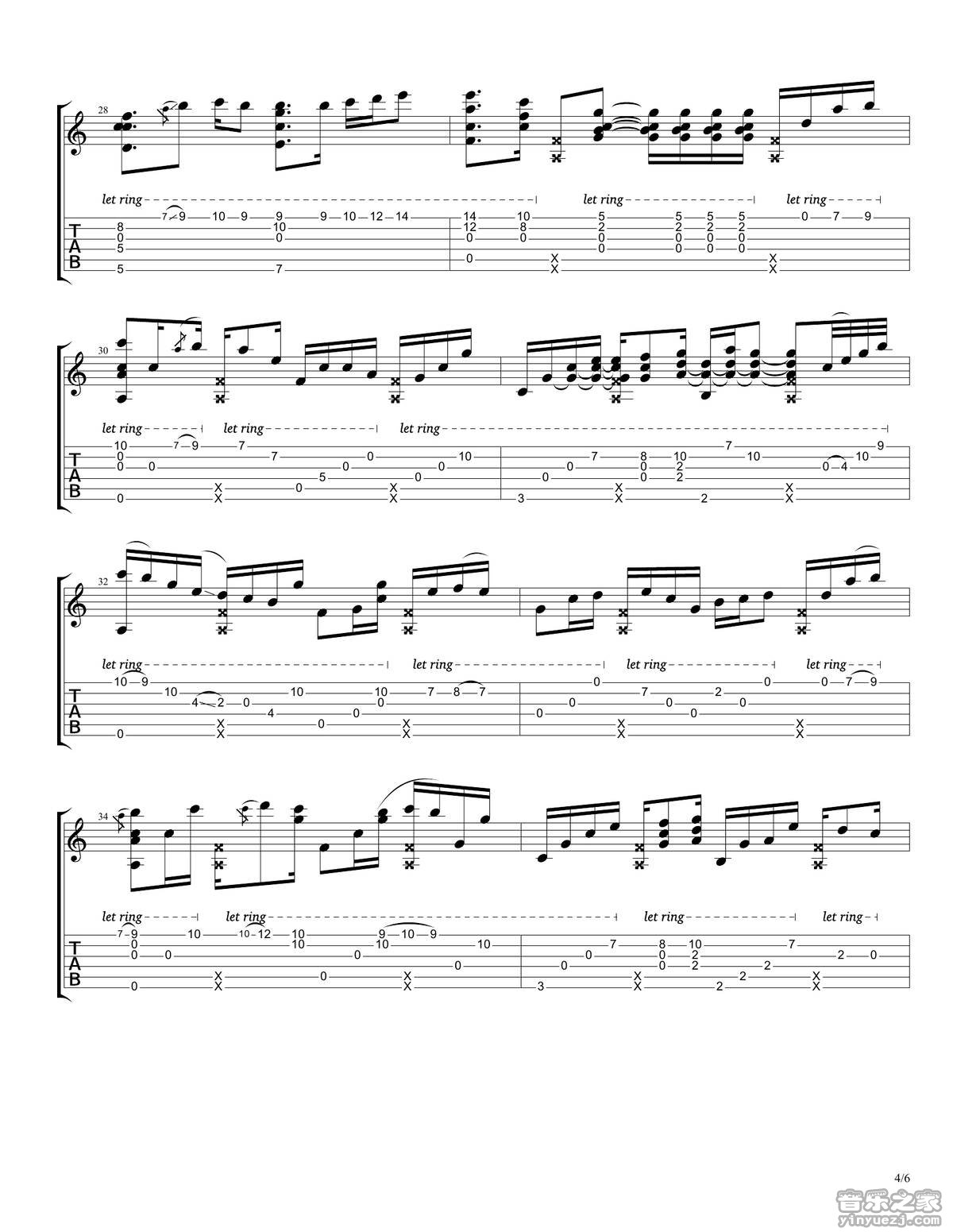 rylynn指弹谱 D调六线谱_音乐之家编配_Andy McKee4