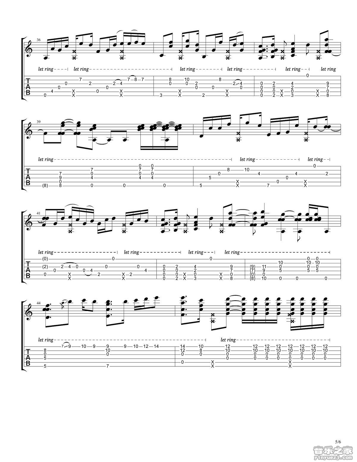 rylynn指弹谱 D调六线谱_音乐之家编配_Andy McKee5