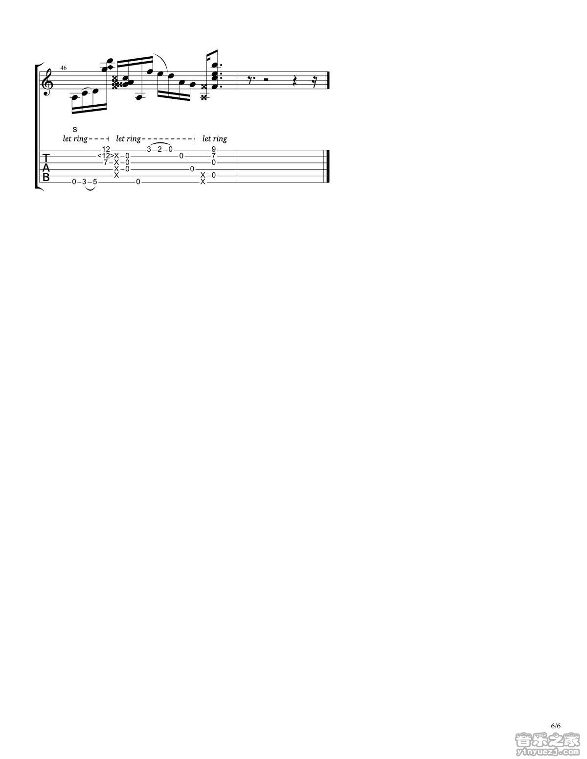 rylynn指弹谱 D调六线谱_音乐之家编配_Andy McKee6