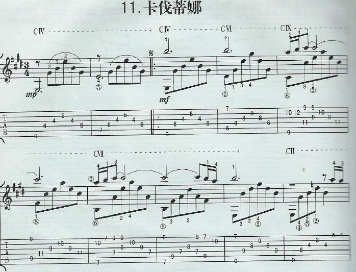 卡伐蒂娜指弹谱 原调六线谱_简单版_汤斯曼1