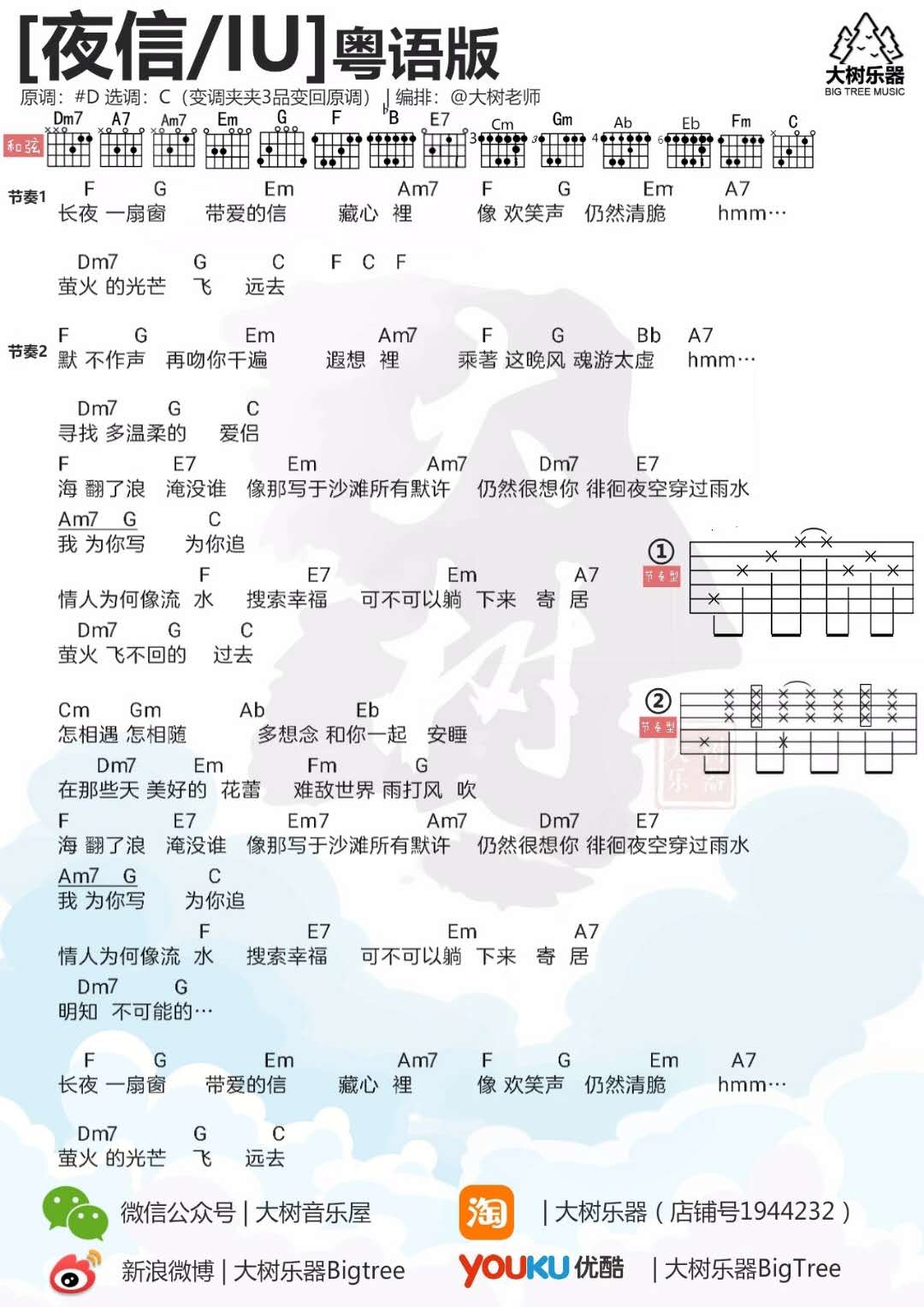 夜信吉他谱 C调和弦谱_大树音乐屋编配_IU1
