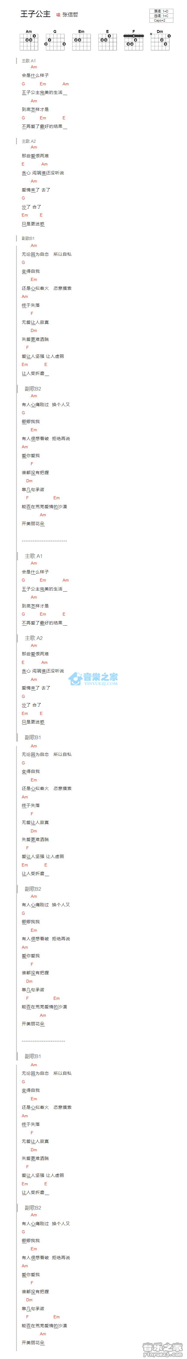 王子公主吉他谱 C调和弦谱_音乐之家编配_薛之谦1