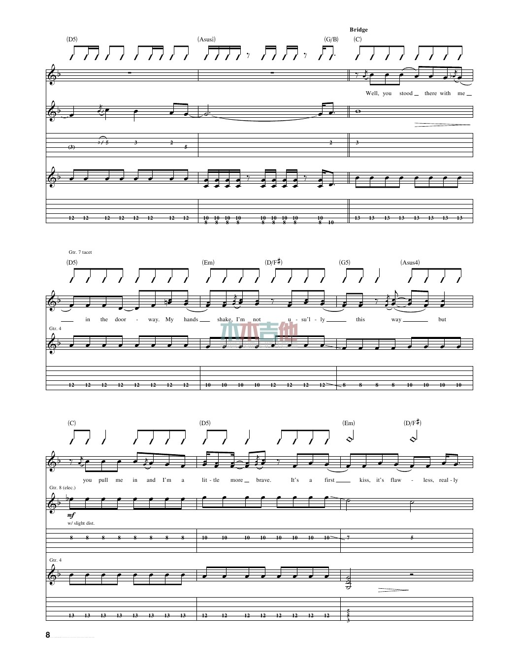 fearless吉他谱 A调女生版_木木吉他编配_Taylor Swift8