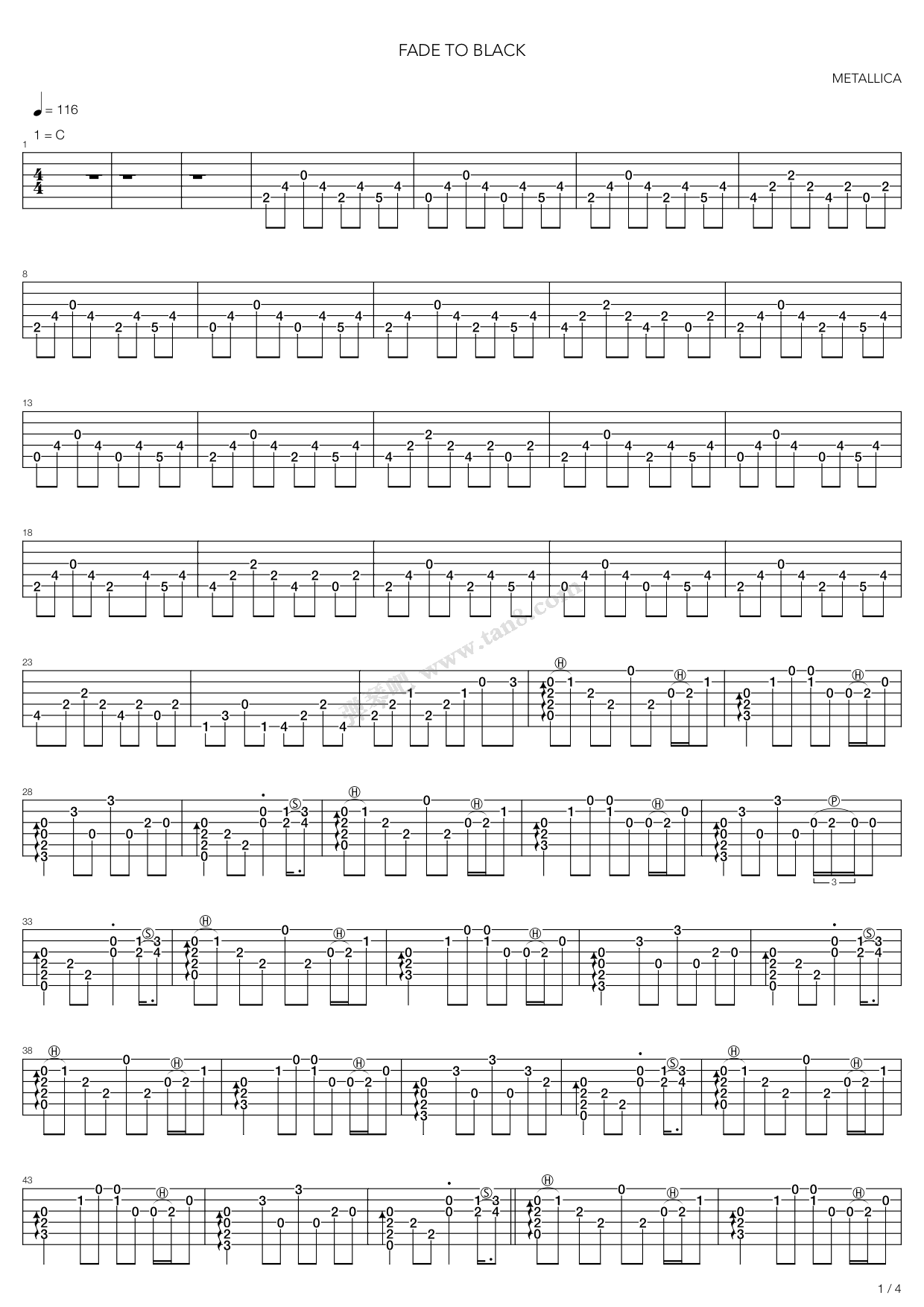 Fade to black指弹谱 C调六线谱_高清版_Metallica1