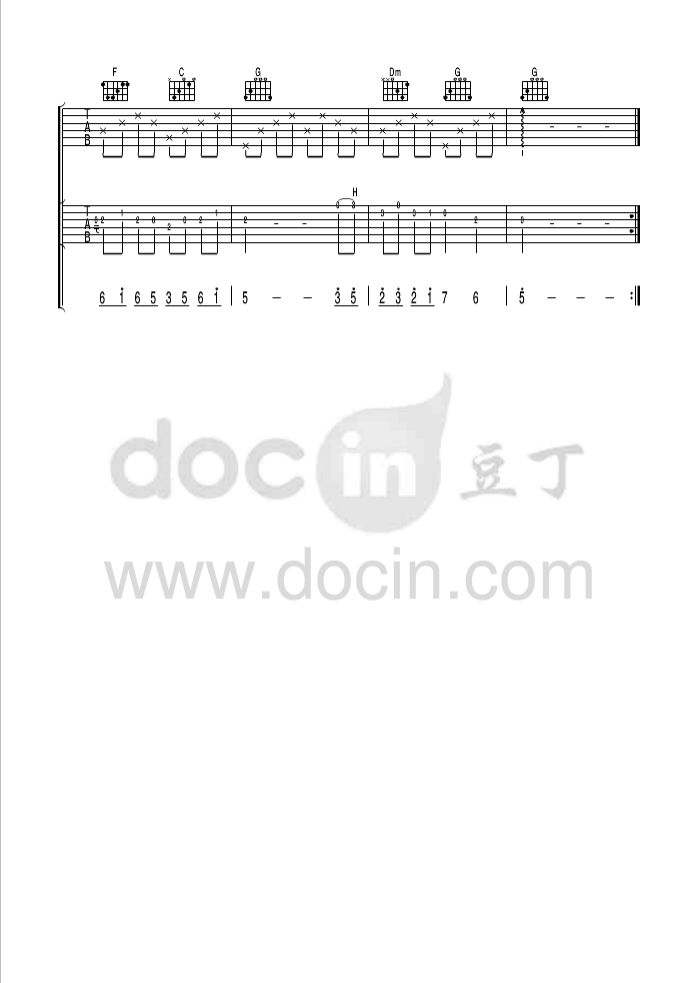 化蝶吉他谱 C调简单版_豆丁网编配_胡鸿钧2