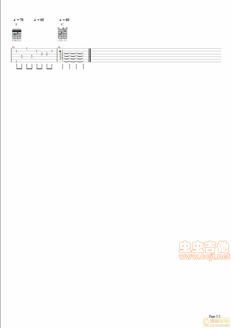 赋别曲吉他谱 C调六线谱_虫虫吉他编配_周传雄3