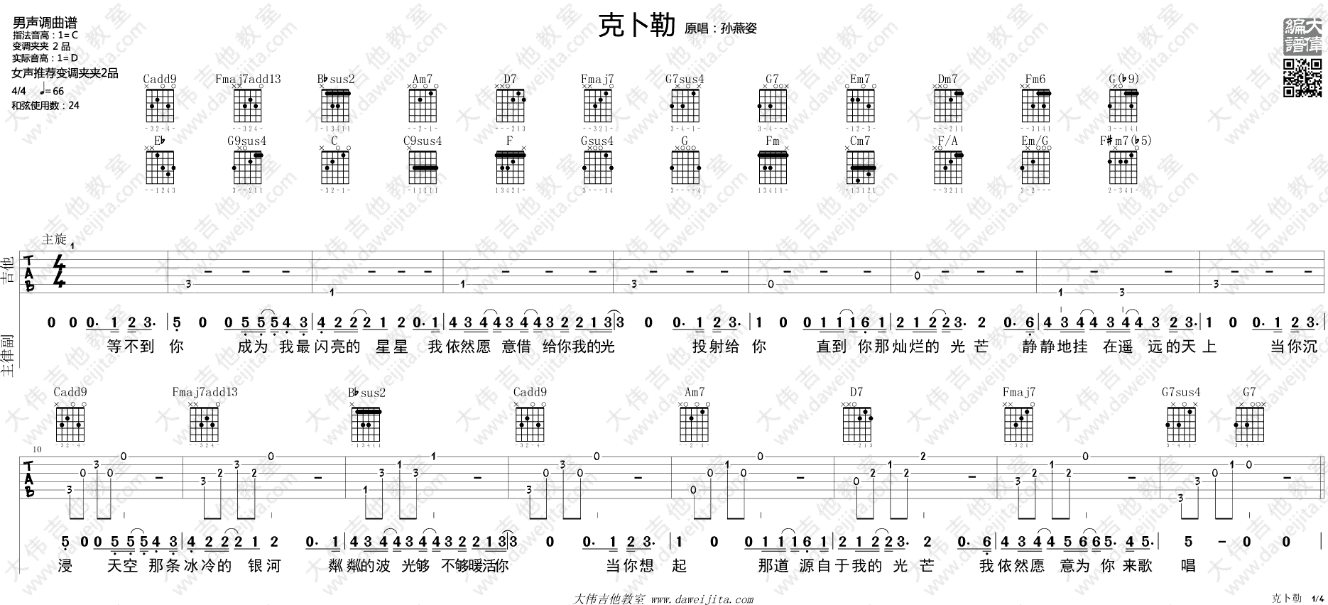 克卜勤吉他谱 C调精选版_大伟吉他教室编配_孙燕姿1