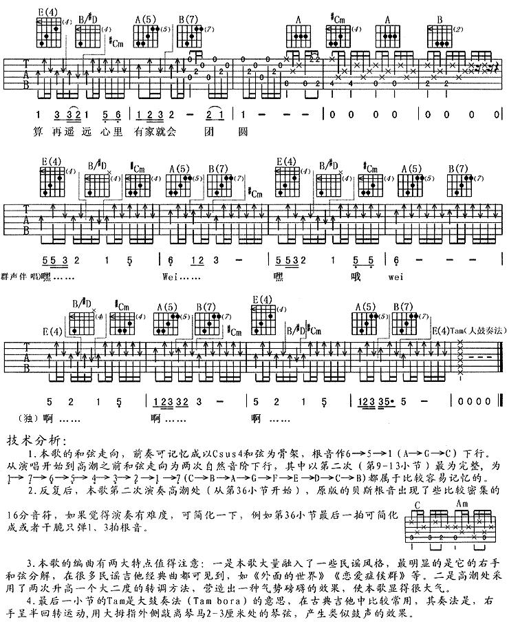 团圆吉他谱 C调六线谱_简单版_巫启贤4