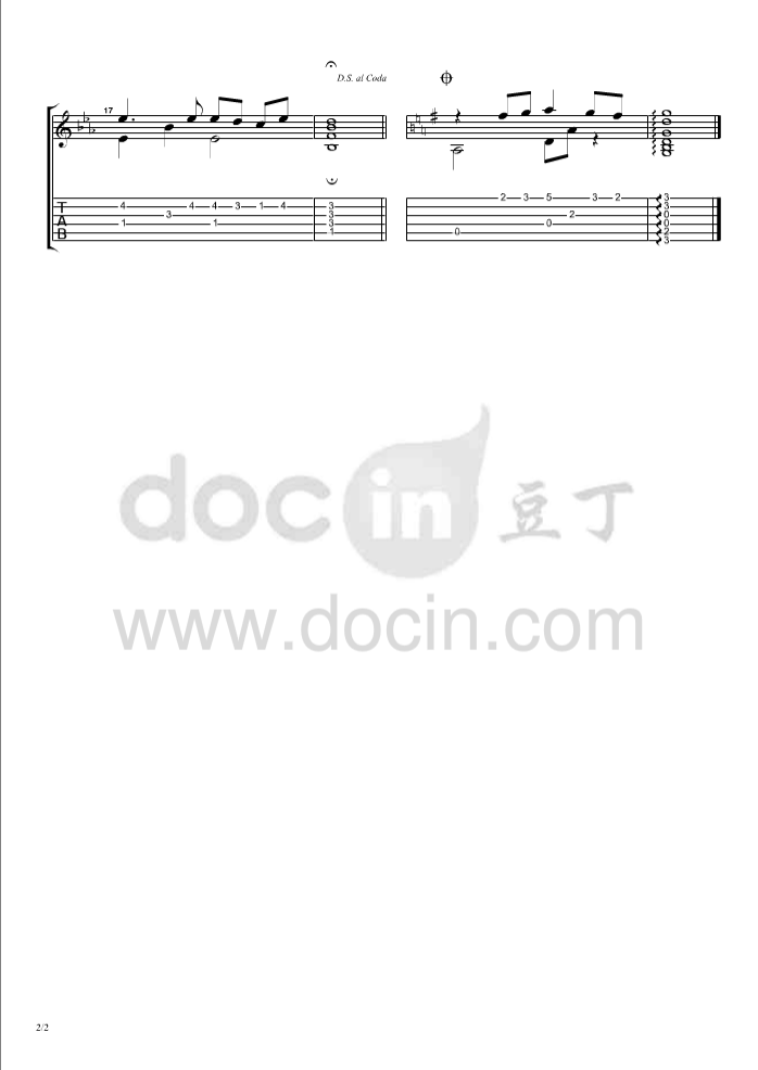 亲情指弹谱 原调六线谱_豆丁网编配_罗文2