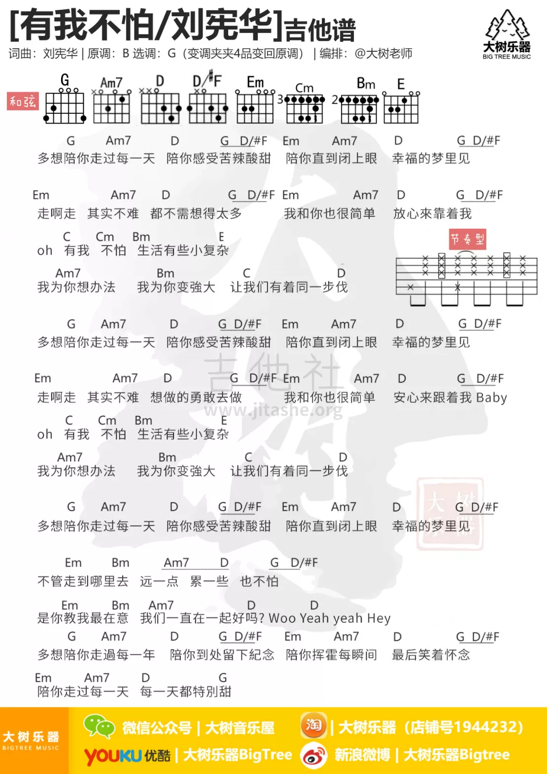 有我不怕吉他谱 G调和弦谱_大树音乐屋编配_刘宪华1