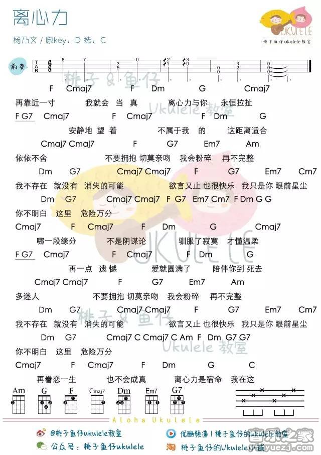 离心力吉他谱 C调和弦谱_桃子鱼仔编配_杨乃文1