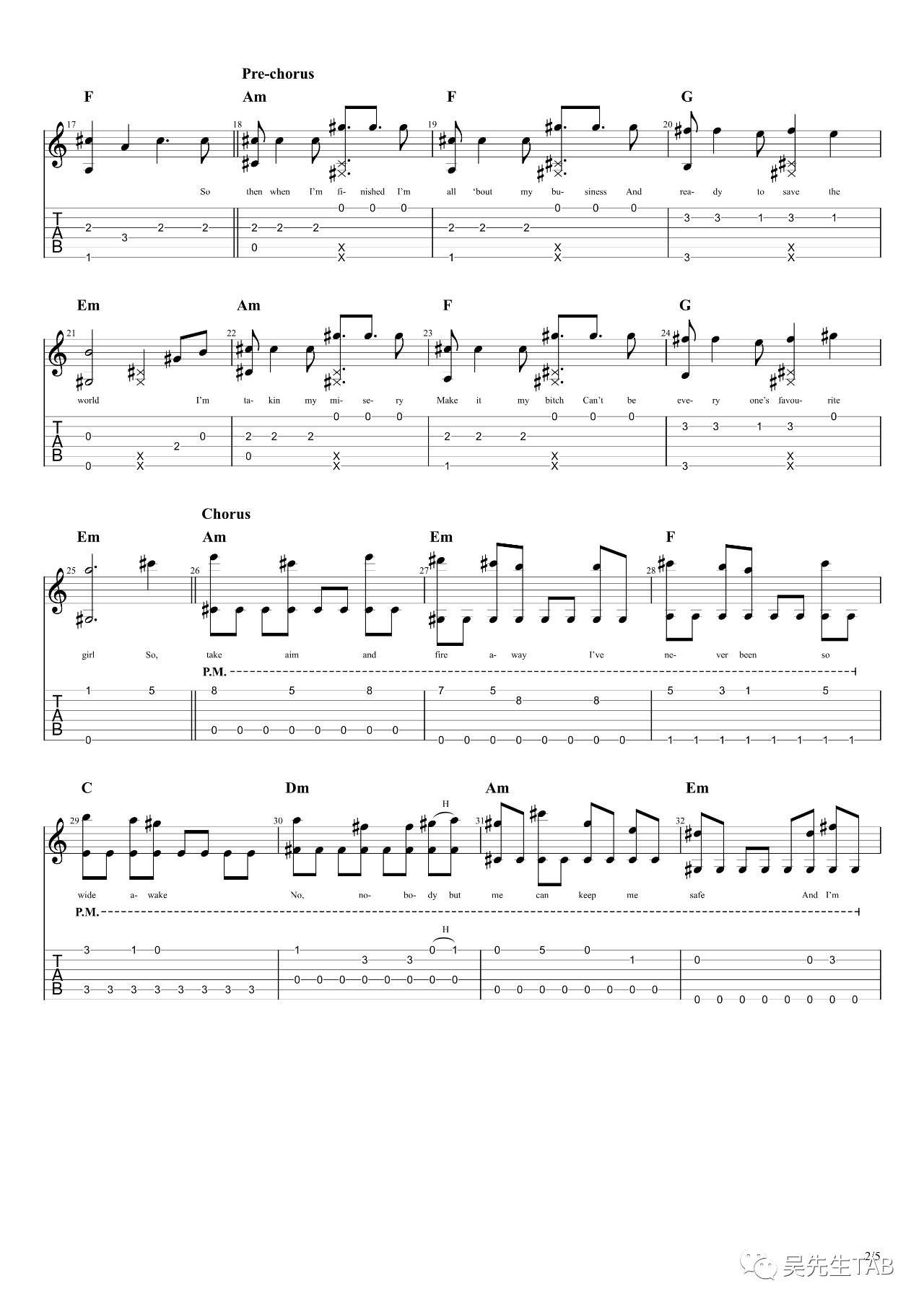 on the way吉他谱 C调高清版_吴先生编配_Alan Walker2