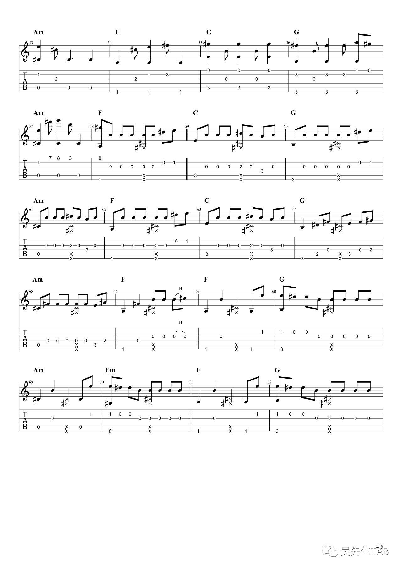 on the way吉他谱 C调高清版_吴先生编配_Alan Walker4