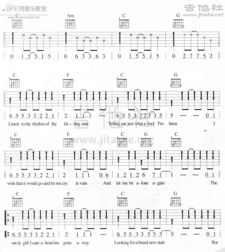 Rhythm of the rain吉他谱 C调扫弦版_吉他社编配_The Cascades1