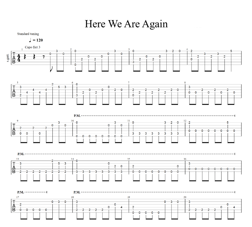 Here We Are Again指弹谱 原调_六线谱_Various Artists1