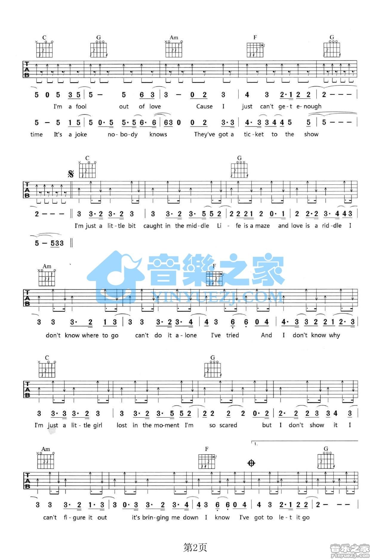 The Show吉他谱 C调简单版_音乐之家编配_Lenka2