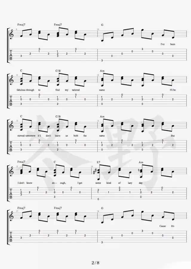 Free Loop吉他谱 原调六线谱_冬野吉他编配_Daniel Powter2