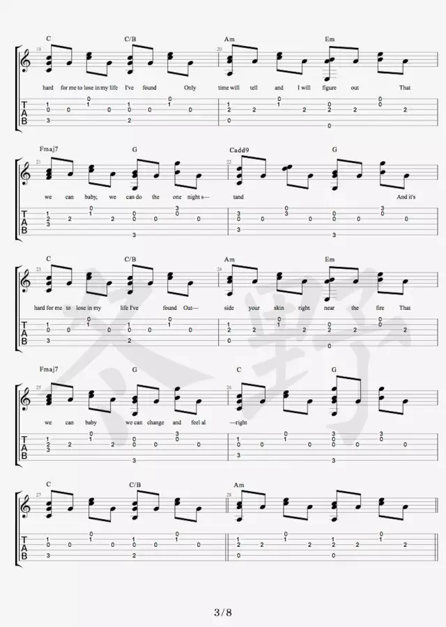 Free Loop吉他谱 原调六线谱_冬野吉他编配_Daniel Powter3