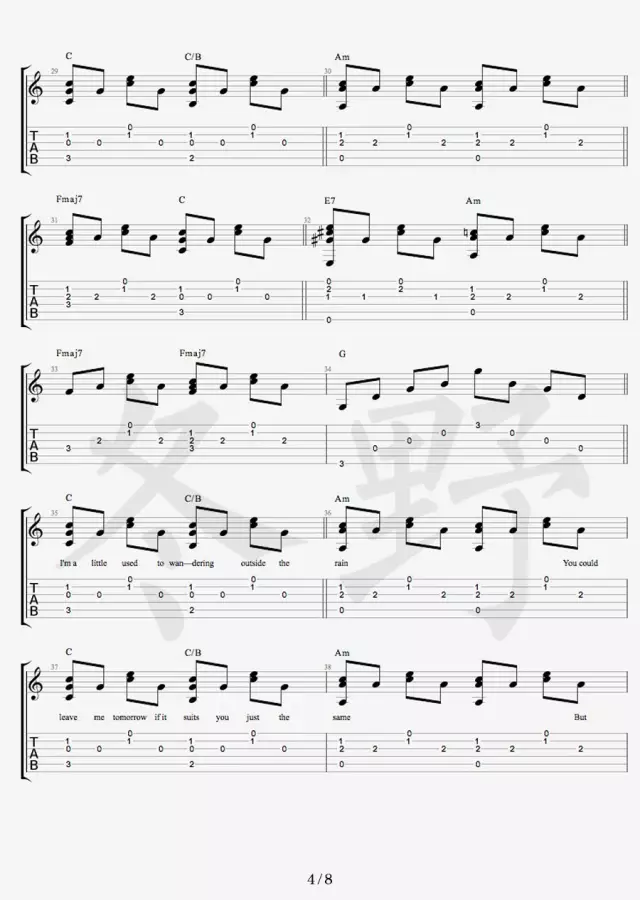 Free Loop吉他谱 原调六线谱_冬野吉他编配_Daniel Powter4