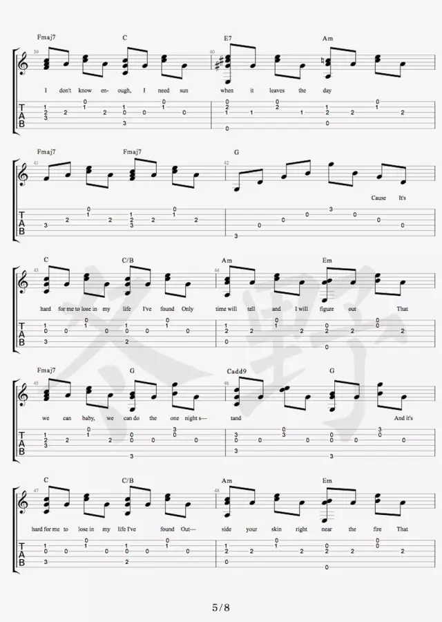 Free Loop吉他谱 原调六线谱_冬野吉他编配_Daniel Powter5