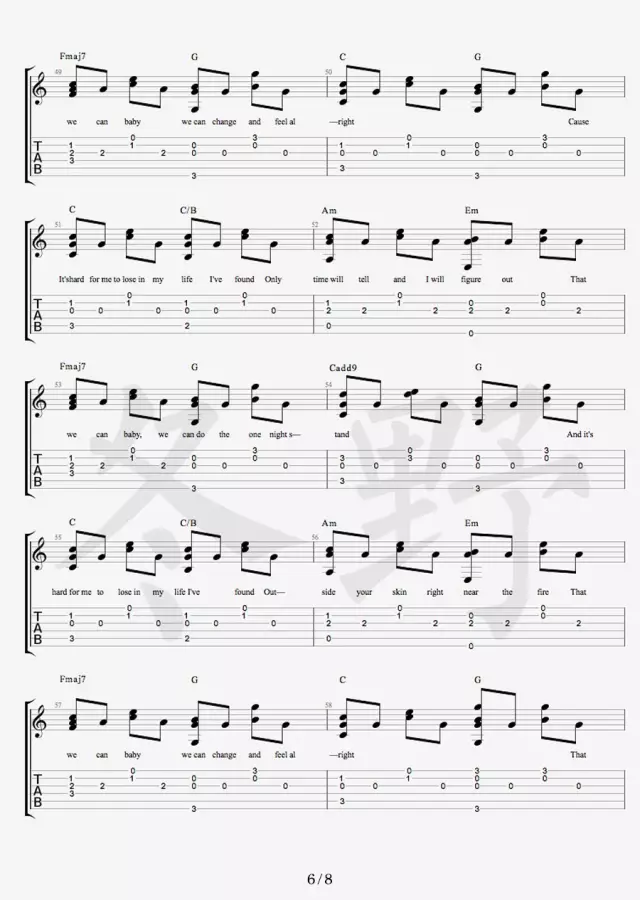 Free Loop吉他谱 原调六线谱_冬野吉他编配_Daniel Powter6
