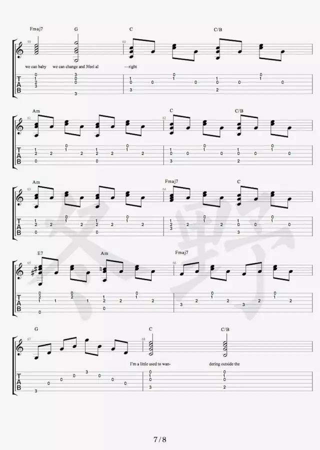 Free Loop吉他谱 原调六线谱_冬野吉他编配_Daniel Powter7