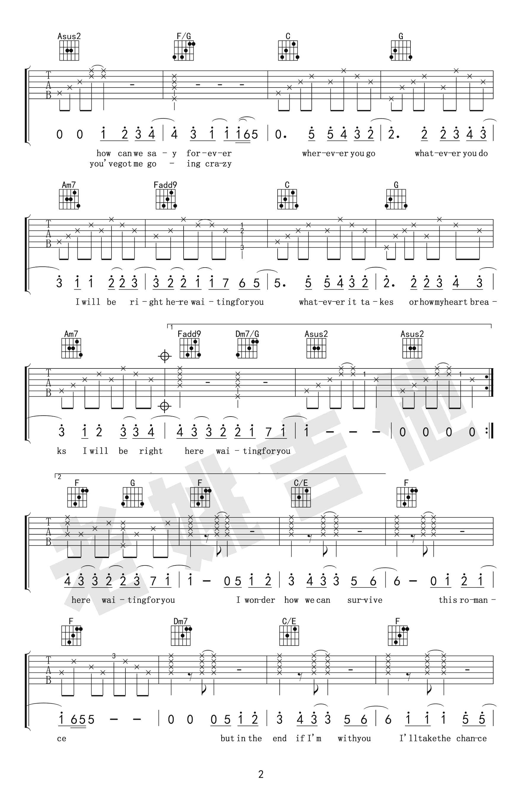 Right Here Waiting吉他谱 C调高清版_老姚吉他编配_Richard Marx2