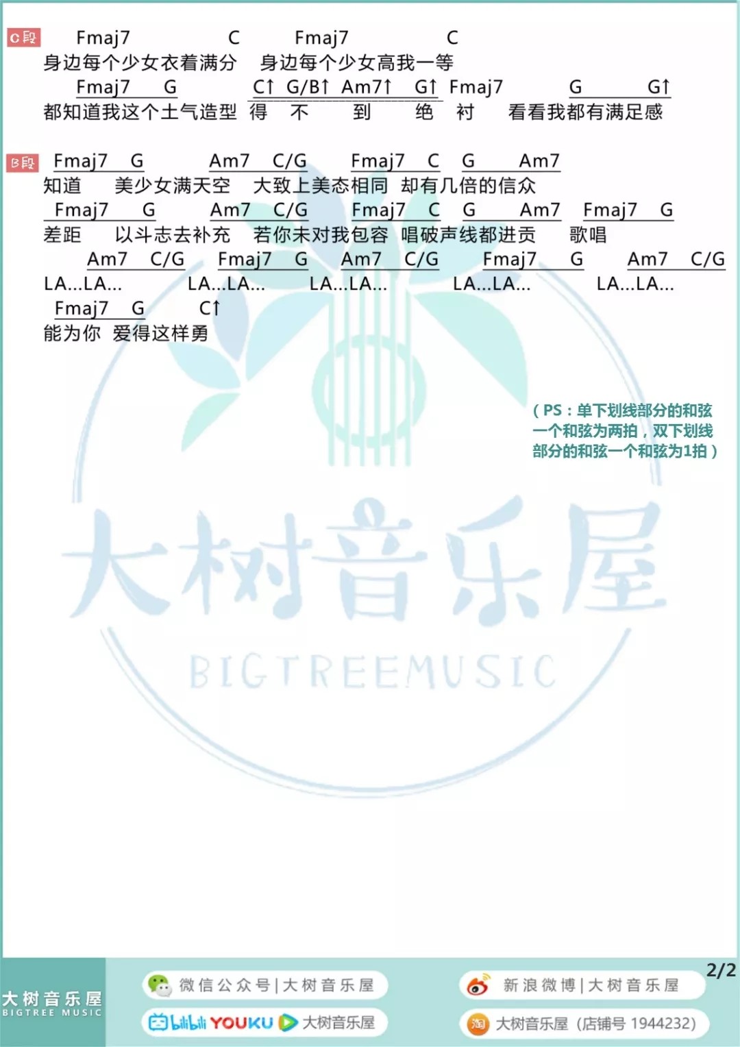 平凡明星吉他谱 C调和弦谱_大树音乐屋编配_林欣彤2