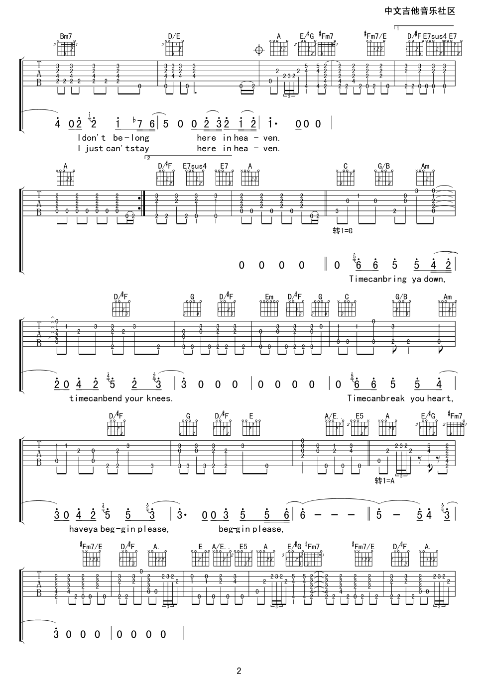 tears in heaven吉他谱 A调_17吉他编配_泪洒天堂2