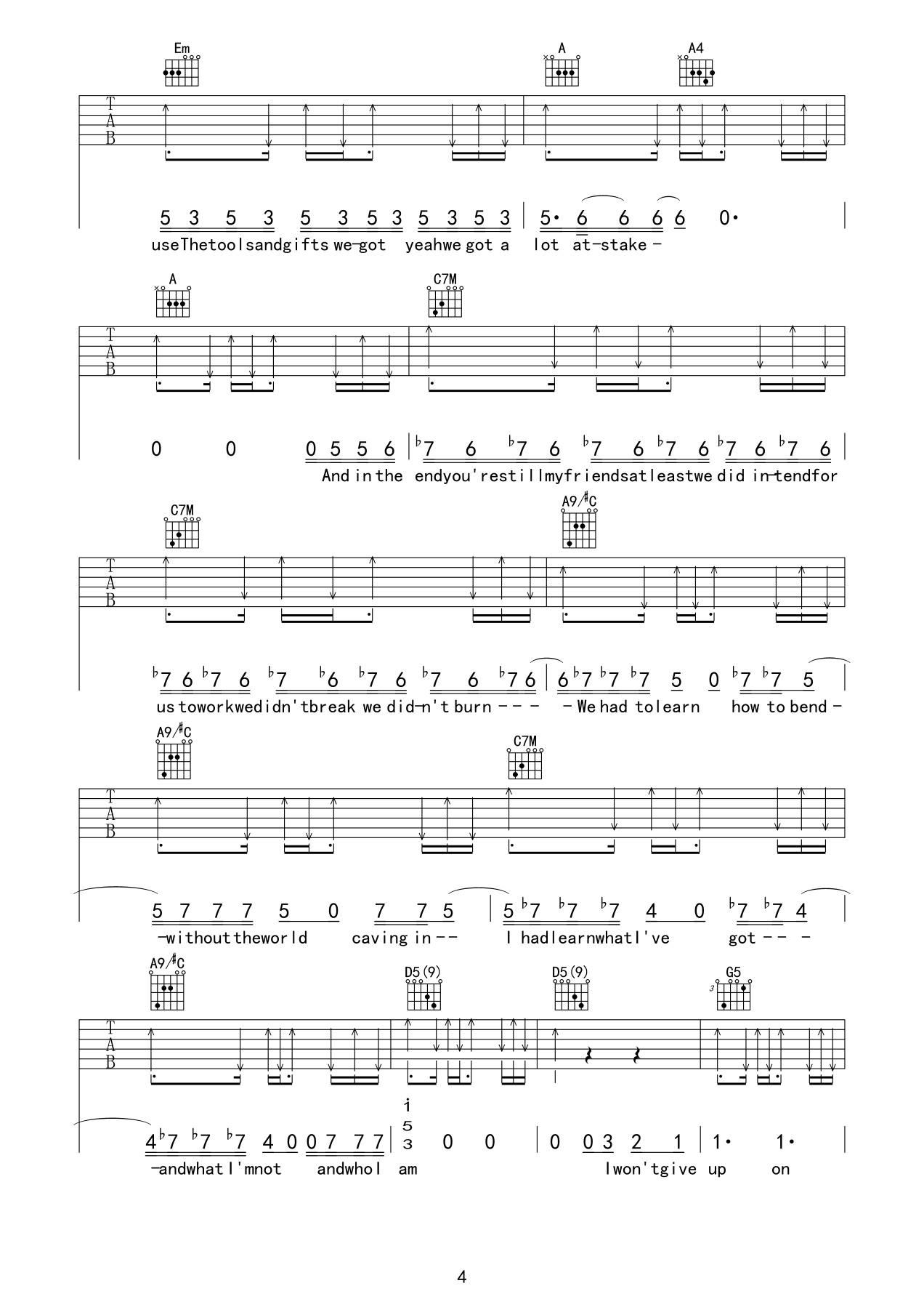 i wont give up吉他谱 E调六线谱_精选版_Jason Mraz4