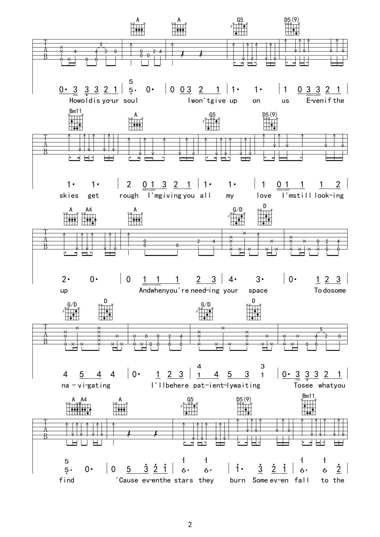 i wont give up吉他谱 E调六线谱_精选版_Jason Mraz2
