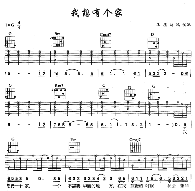 我想有个家吉他谱 G调六线谱_简单版_潘美辰1