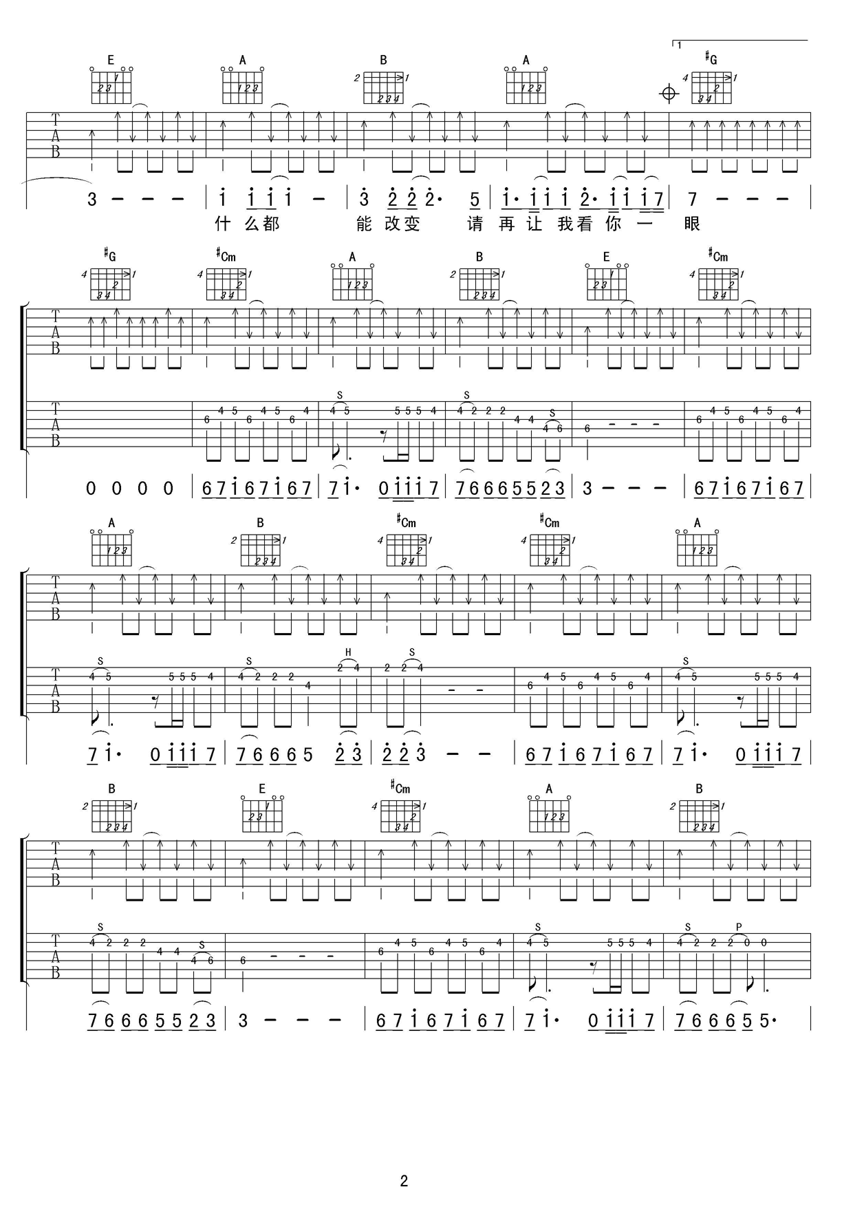 一瞬间吉他谱 E调扫弦版_刘厚涛编配_丽江小倩2