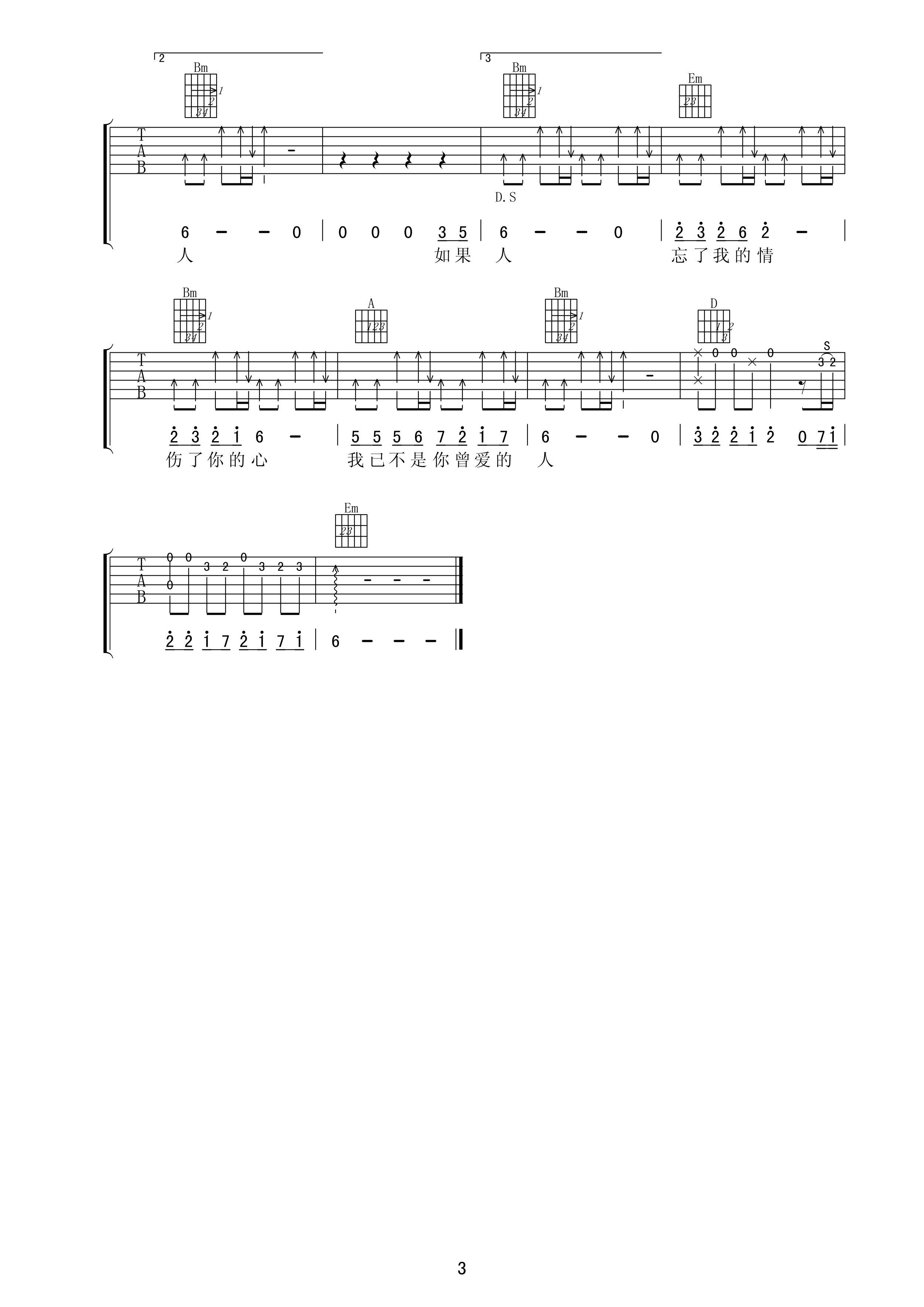 心痛2011吉他谱 D调高清版_梦断弦音编配_小山3