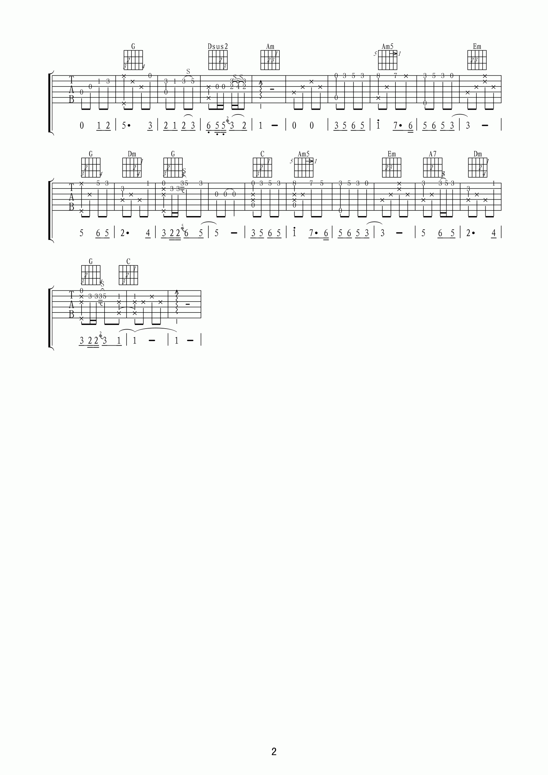 听妈妈讲那过去的事情吉他谱 C调六线谱_高清版_儿童歌曲2