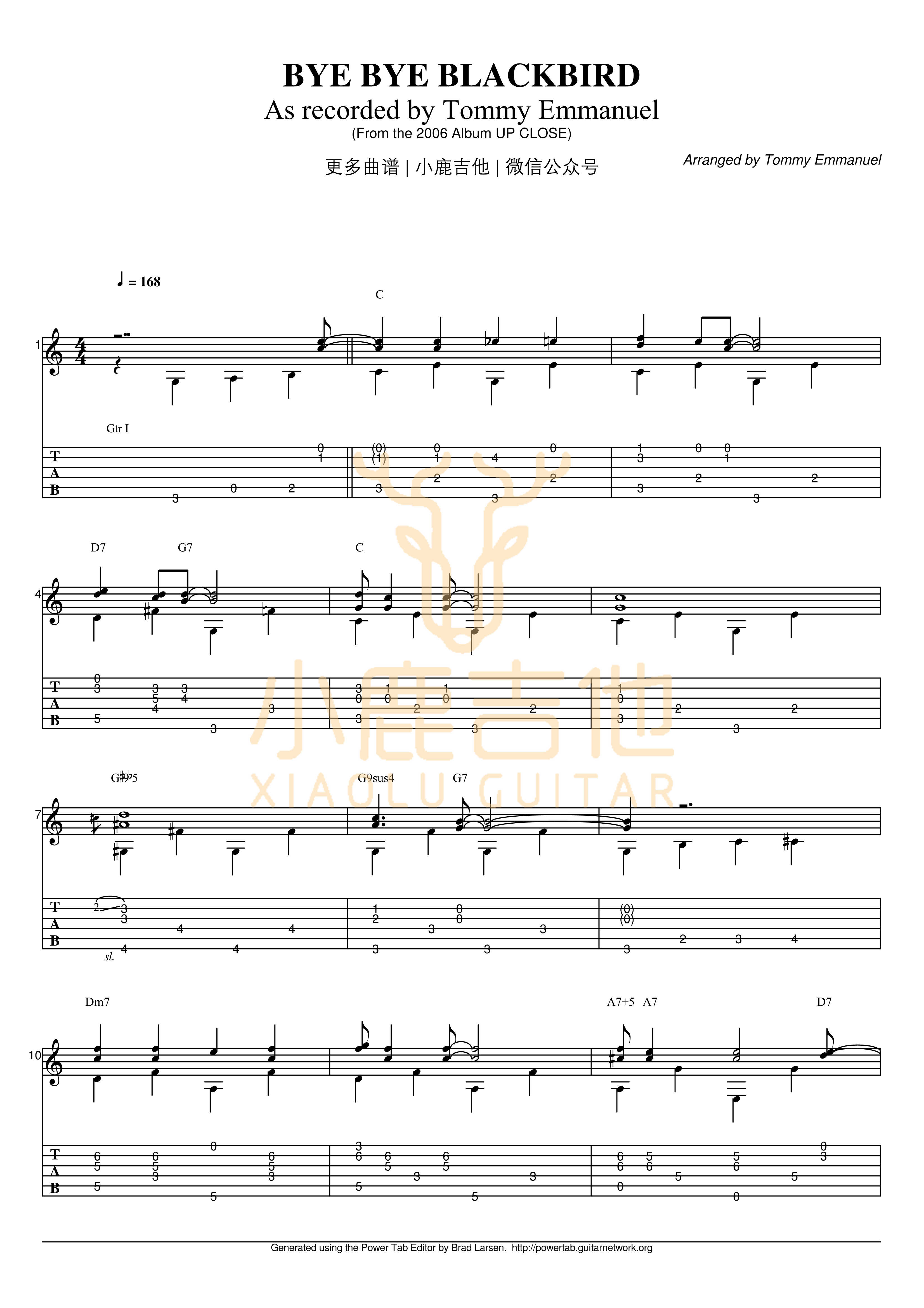Bye Bye Blackbird-Tommy Emmanuel指弹吉他谱1