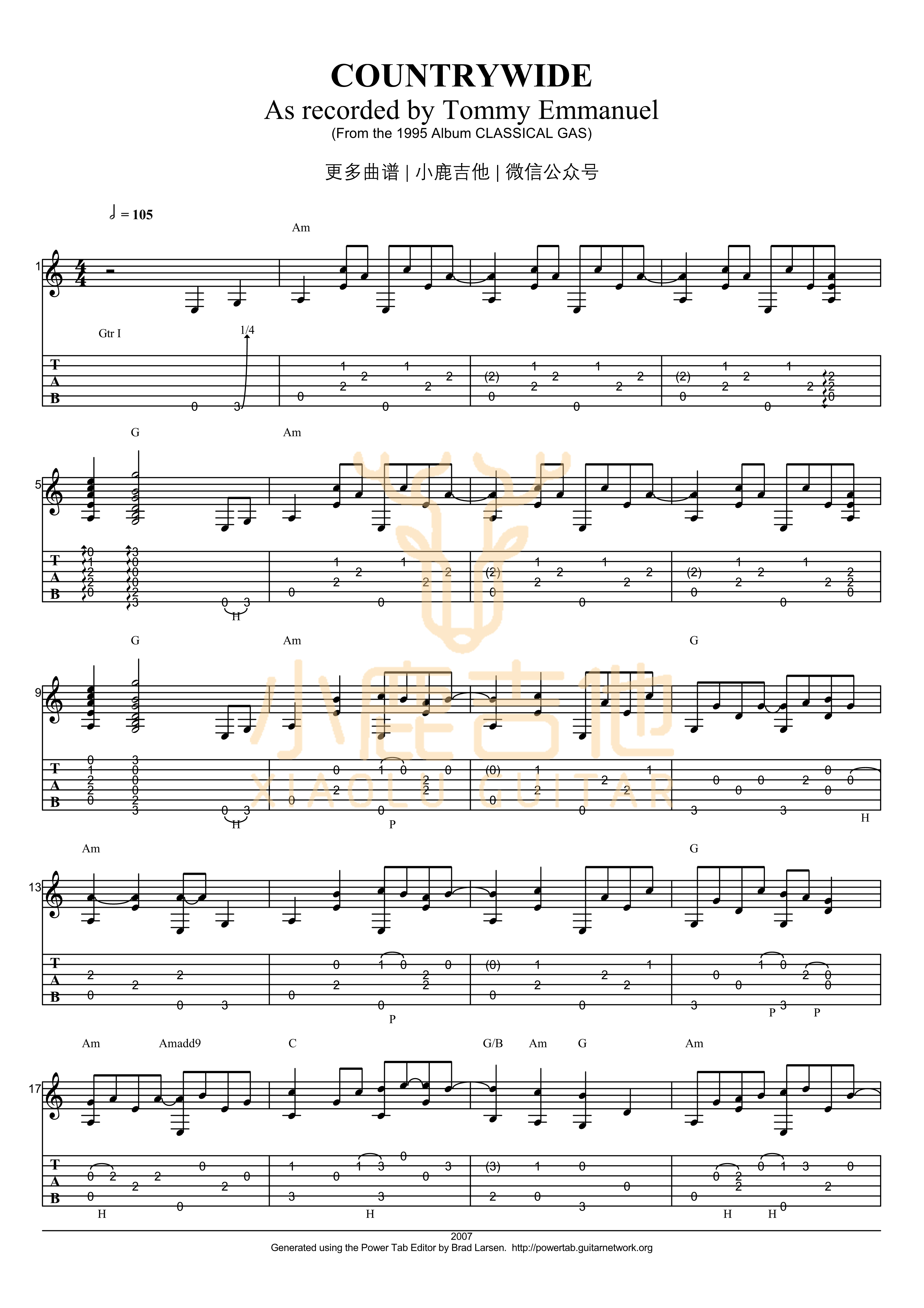 Countrywide-Tommy Emmanuel指弹吉他谱_小鹿吉他1