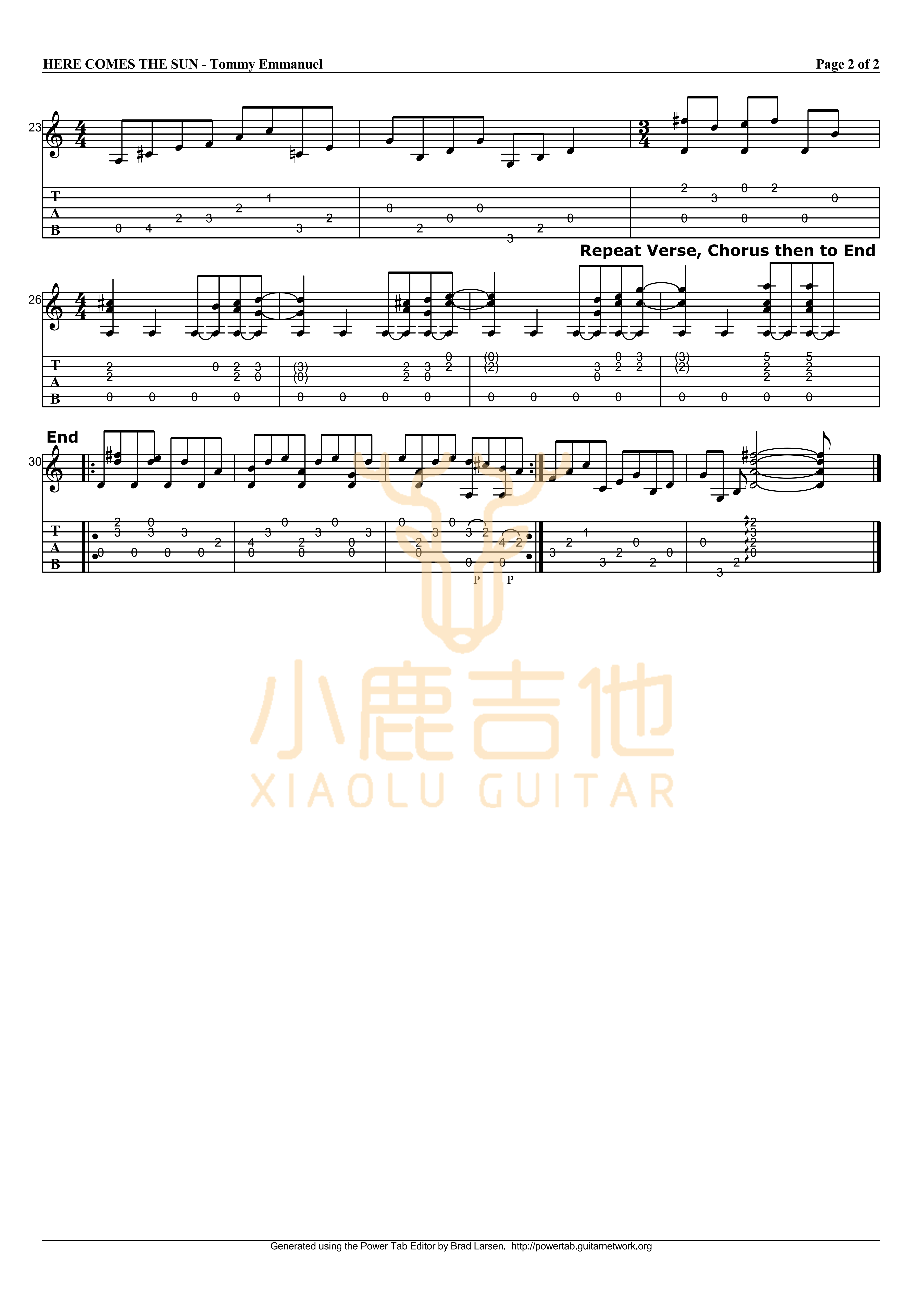 Here Comes The Sun-Tommy Emmanuel指弹吉他谱_小鹿吉他2