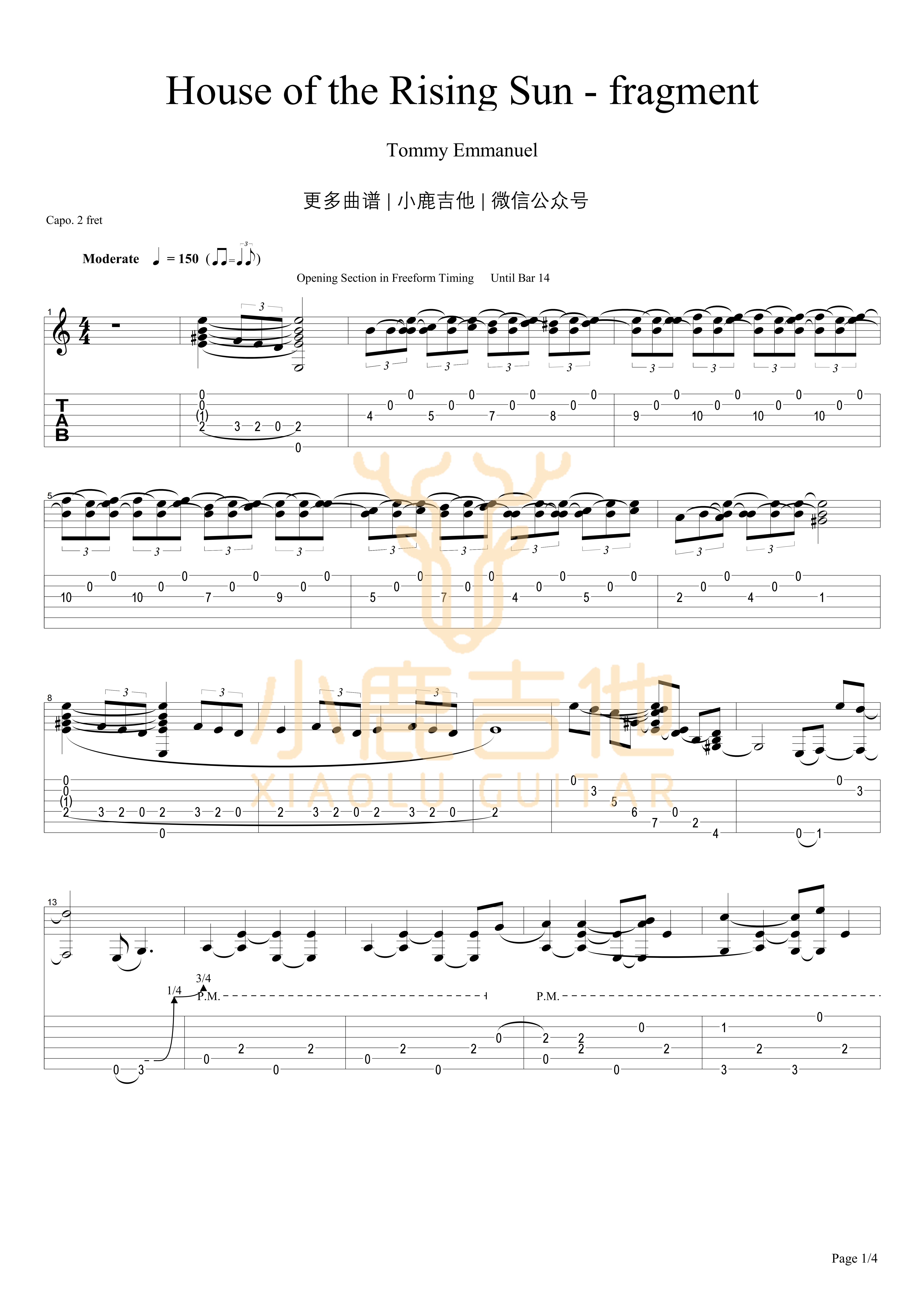 House Of The Rising Sun-fragment-Tommy Emmanuel指弹吉他谱1