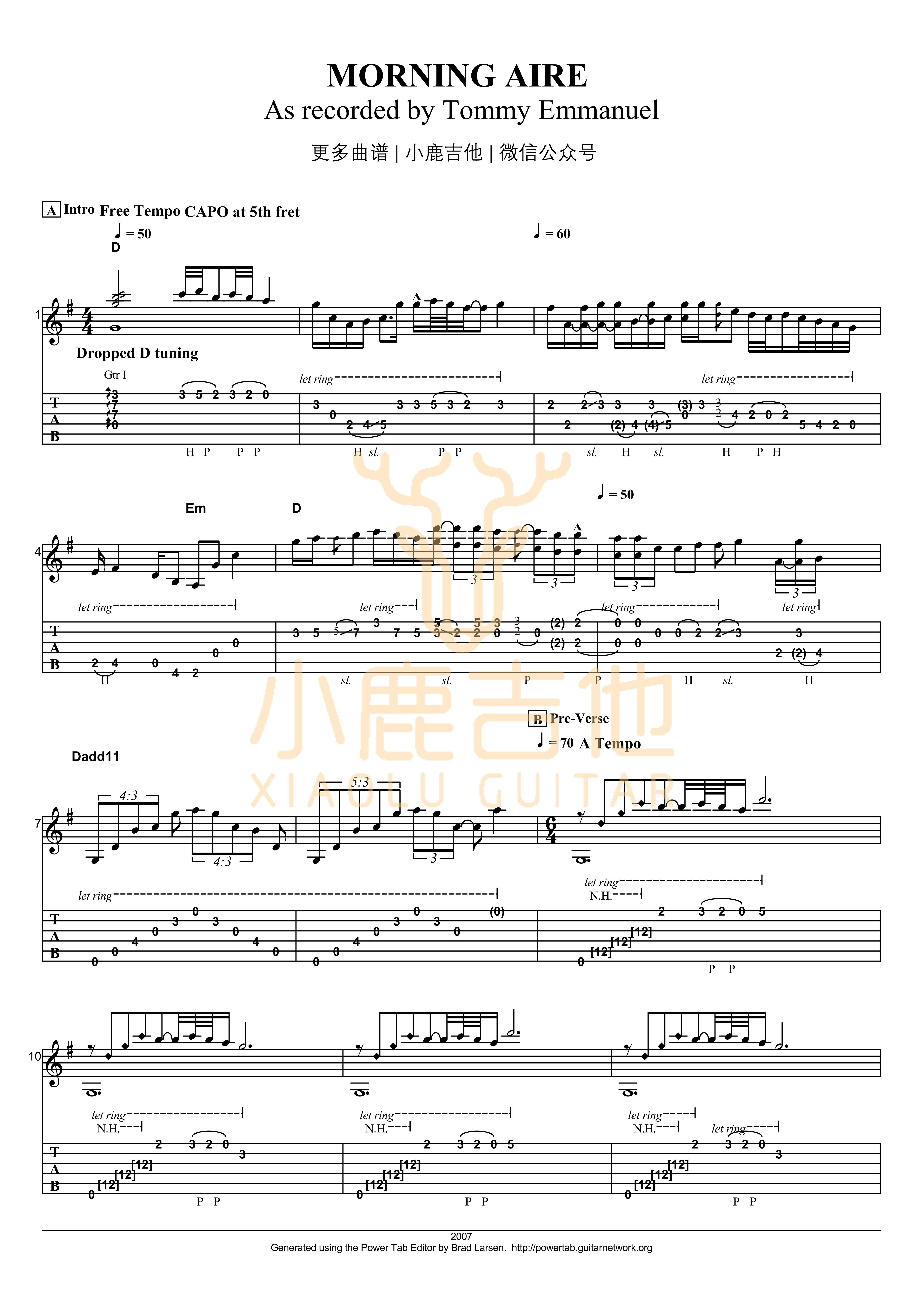 Morning Aire-Tommy Emmanuel指弹吉他谱(小鹿吉他)1