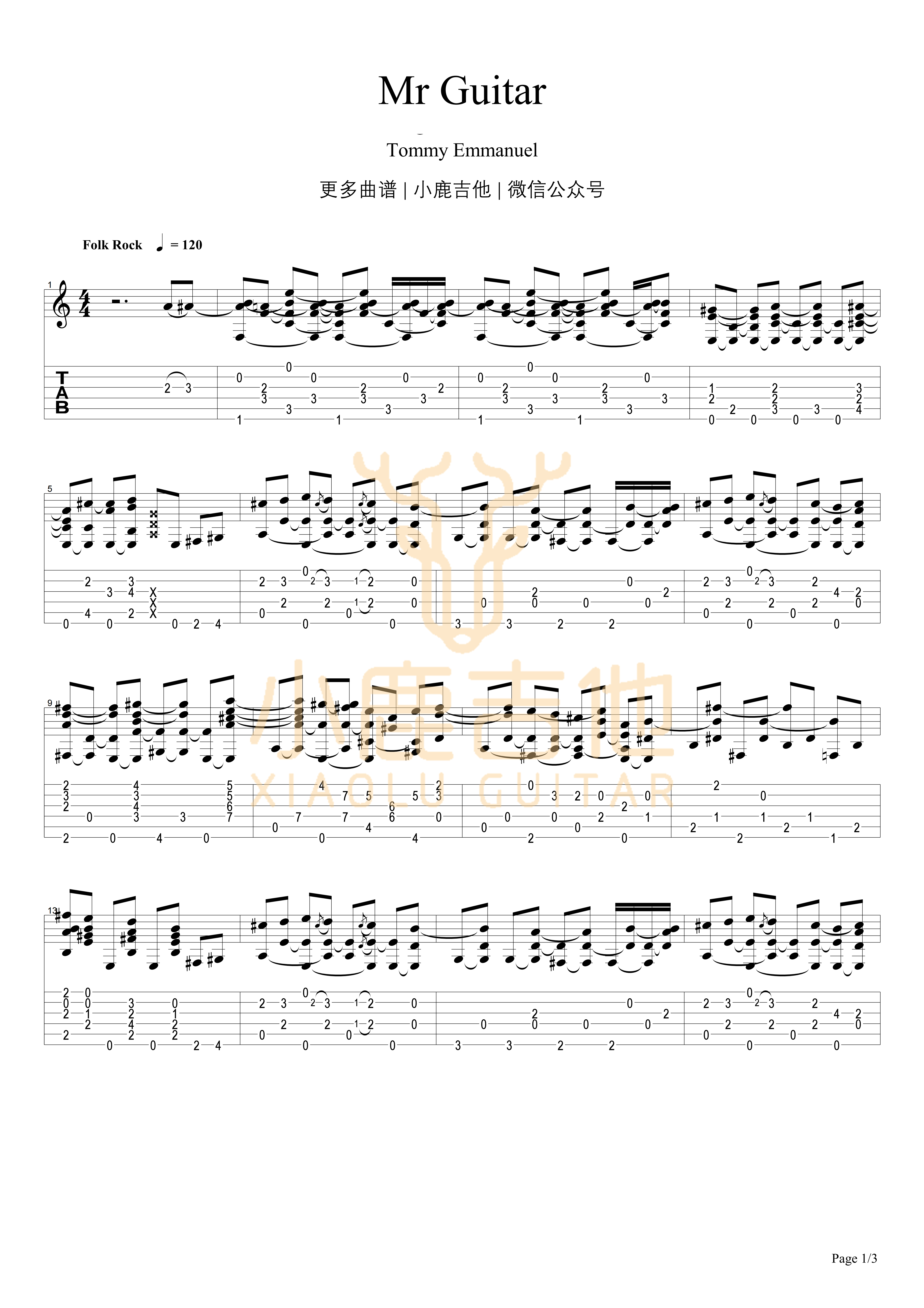 Mr Guitar-Tommy Emmanuel指弹吉他谱(小鹿吉他)1